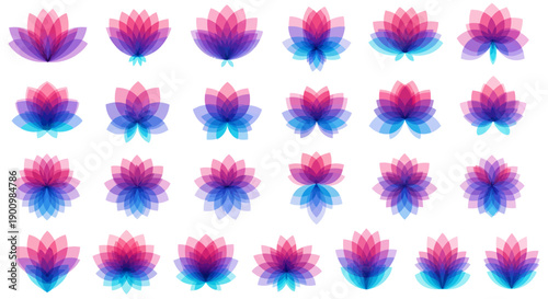 Collection of abstract lotus flowers with pink and blue gradient.