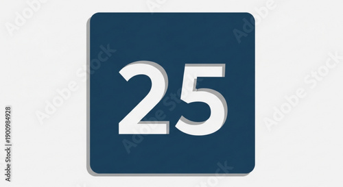 Number 25 on Blue Square Background Isolated on White