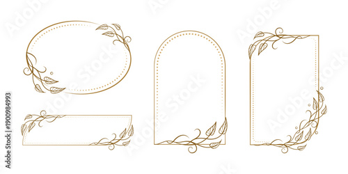 Elegant botanical label frames. Hand-drawn oval and arch borders for invitation and packaging design