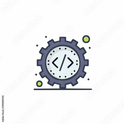 Automation Icon Gear Code Development Process Time Clock Illustration Graphic Flat Design
