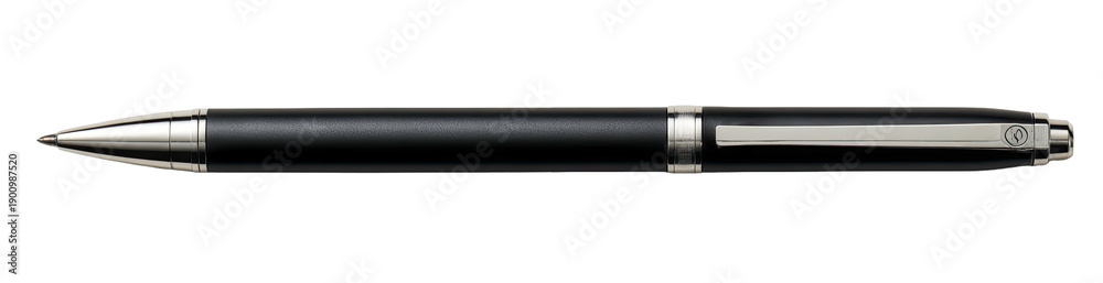 Fototapeta premium Sleek black pen with silver accents, against a black background. Focused detail