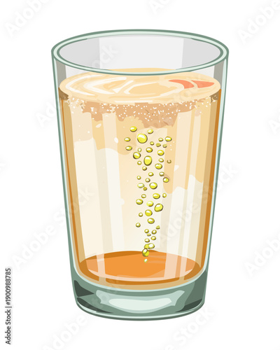 Refreshing sparkling orange juice with bubbles served in a tall glass - Vector Illustration