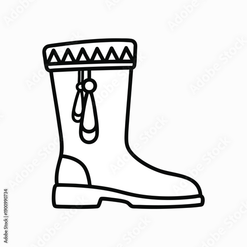 Winter boot icon line art, footwear for cold weather, isolated on white background.