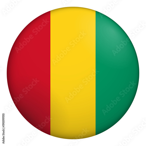 Free Download Flag of Guinea. Glossy circular flag. Button appearance. 3D Icon Design with depth - GFXLoad