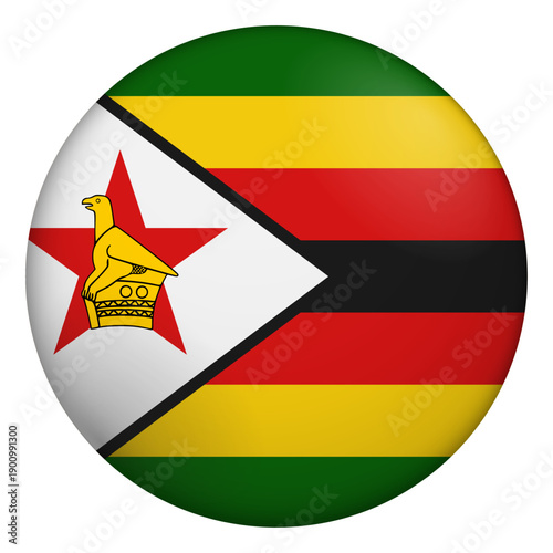 Flag of Zimbabwe. Glossy circular flag. Button appearance. 3D Icon Design with depth