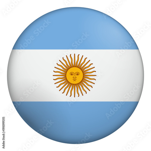 Flag of Argentina. Glossy circular flag. Button appearance. 3D Icon Design with depth