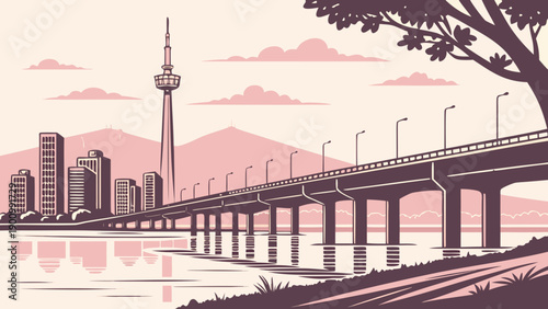 Han River Seoul Minimal Cityscape Vector