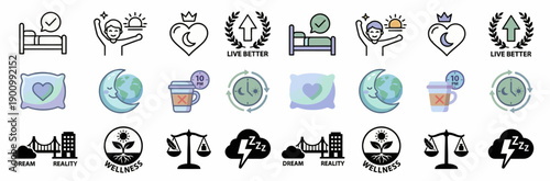 Health and Wellness Icons, Graphic Design, Calm Environment, Lifestyle, Digital Art