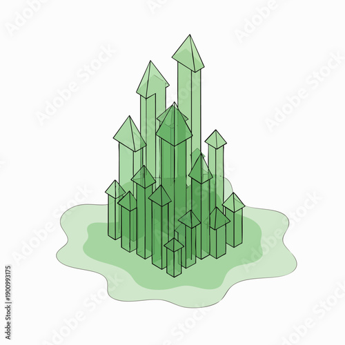 Abstract illustration of green upward arrows symbolizing growth, progress, and success in a business context