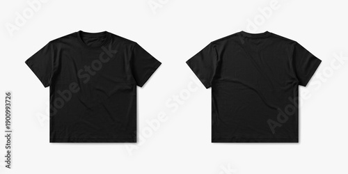 Foto Black Boxy Fit Tee Flat Lay for Mockup, Front and Back Side View