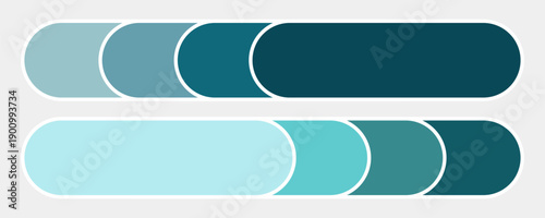 Teal color palette swatch with rounded rectangle shapes arranged in horizontal bars. Smooth gradient tones from light aqua to deep teal.
