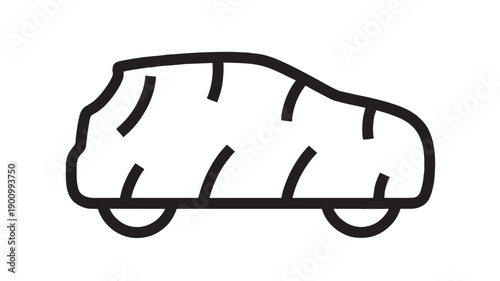 Car icon with simple black outline silhouette, minimal cartoon style vehicle symbol isolated on white background for transport app UI, signage, web design and navigation