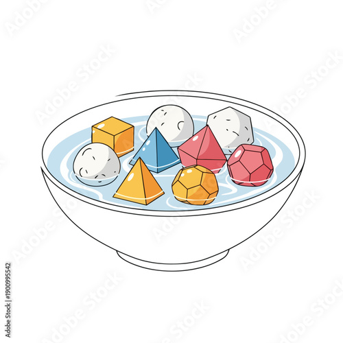 Bowl of colorful tangyuan sweet dumplings isolated white background