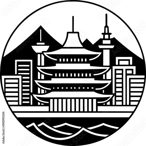 Seoul City Skyline Flat Vector Illustration