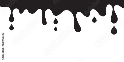 Collection of diverse black dripping paint providing various styles of liquid overflow effects perfect for graphic design elements or spooky decoration concepts.