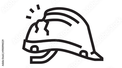 Hard hat construction helmet icon in bold black outline, safety equipment symbol for building site, engineer protection, industrial workwear pictogram isolated on white