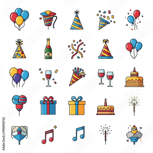 Party icon sets different color vectors collection.eps