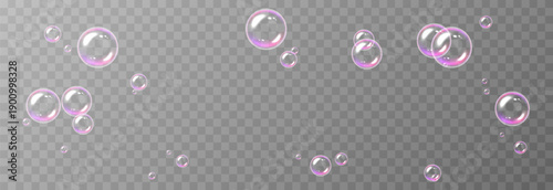 Realistic soap bubbles PNG. Flying soap bubbles on an isolated transparent background. Bubbles from foam or detergent.