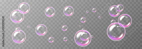 Realistic soap bubbles PNG. Flying soap bubbles on an isolated transparent background. Bubbles from foam or detergent.