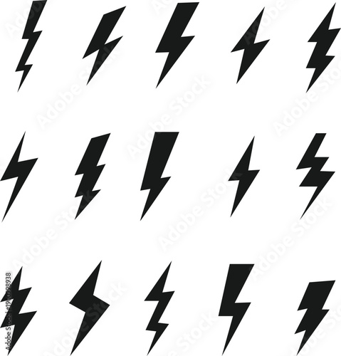 Electric energy black silhouettes, power concept Lightning bolt icon. Flash symbol, thunderbolt, blitz lightnings strike sign Volt elements in pop art style.