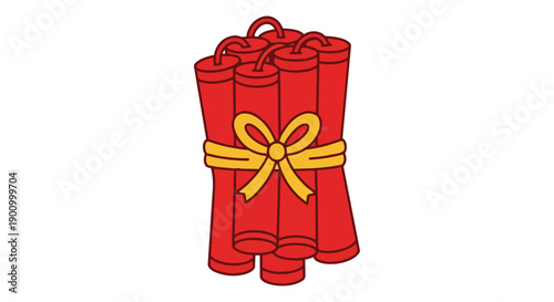 Lucky firecracker bundle with yellow ribbon isolated white background