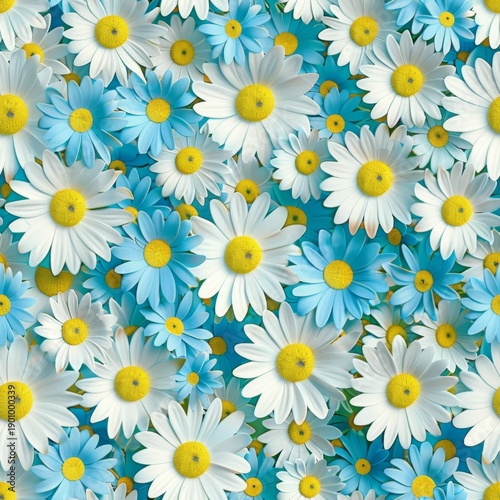 Colorful summer daisy flowers with vibrant blue accents creating a cheerful background for every design project