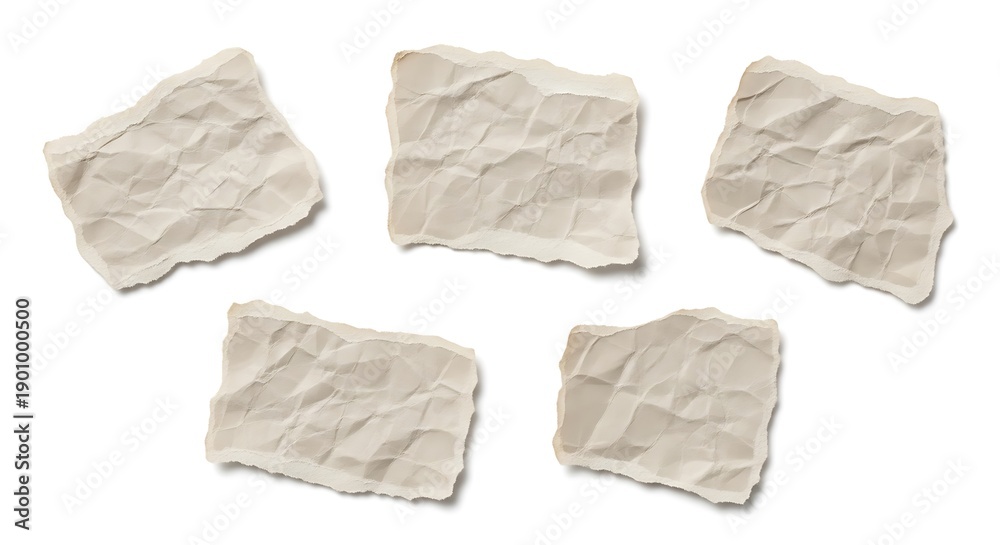 Obraz premium Five pieces of white crumpled paper on a plain background isolated on white background
