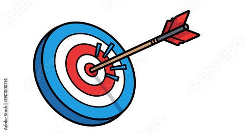 An arrow hitting the center of a target, symbolizing success, achievement, and precision, viewed from a straightforward angle
