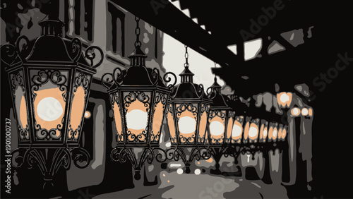 Row of Vintage Lanterns in Historical Alleyway