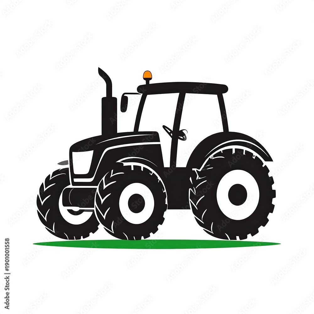 Obraz premium Silhouette of a tractor on a green field. Simple design