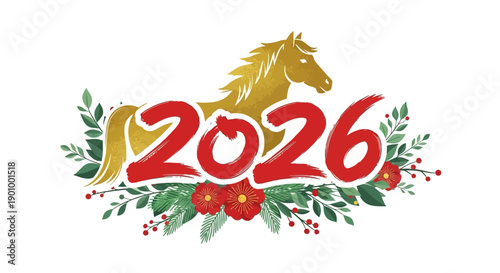 2026 year of the horse chinese new year celebration design with floral elements