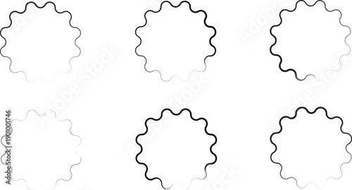Vector set of circular wavy progress loading bars with black gradient stroke for website interface and app design elements
