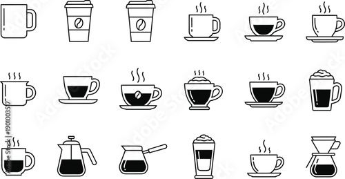Coffee Break Icons: Cups, Kettles, Sweet Treats