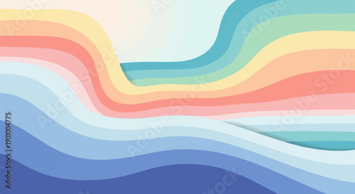Abstract flowing waves in pastel rainbow gradient colors, creating a serene feel