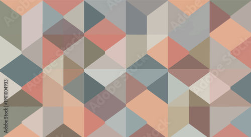 Abstract geometric mosaic of muted pastels in triangles and squares