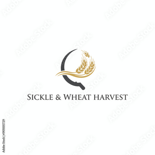Sickle and Wheat Harvest Logo for Agriculture