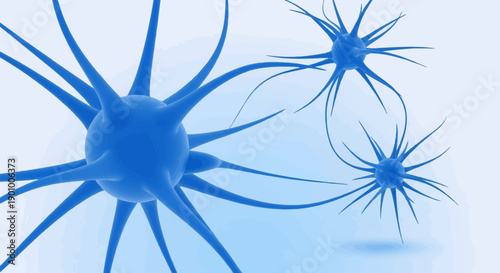 Abstract blue nerve cells with radiating dendrites against a light blue background