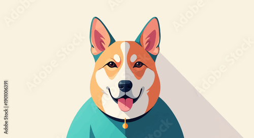 A stylized, pixelated dog with pointy ears and a smiling face