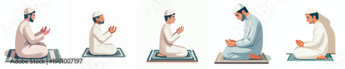 vector of islamic man sitting on prayer mat praying gesture in the month of ramadan side view