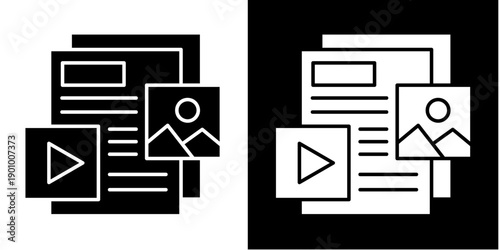 Multimedia Content  Icon Set White Glyph Style Collection