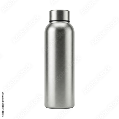 Bilde på lerret Brushed stainless steel water bottle on transparent background