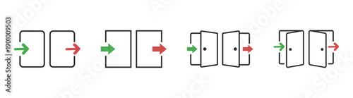 Login and logout icon set with enter and exit arrows for web and app interface, vector illustration on transparent background