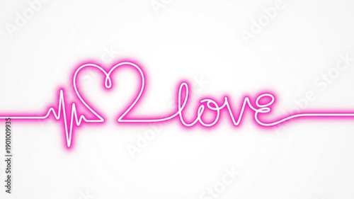Pink Line Art Heart Beating and Morphing into Word Love - Valentine's Day
