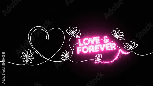 Continuous White Line Drawing Heart and Flowers Displaying Love - Valentine's Day