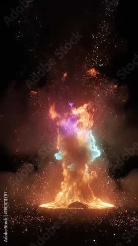 A massive explosion of fire and smoke in a dark video