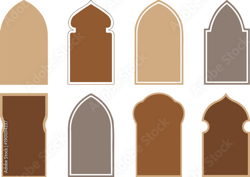 arch stylized archway icons middle east architectural motifs set