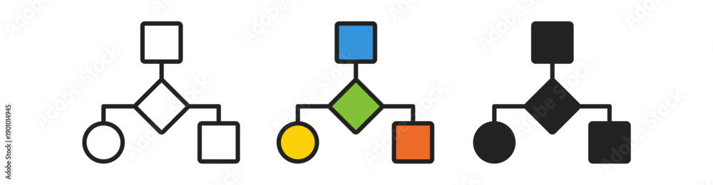Fototapeta premium Abstract Flowchart Elements in Various Colors, Representing Processes or Decision-making Structures