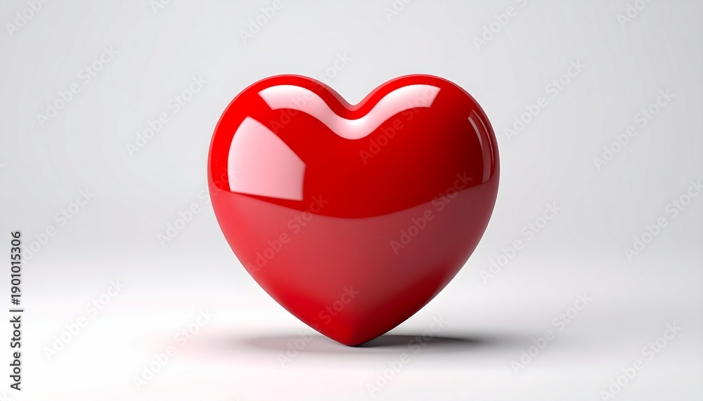 Obraz premium Glossy red heart shape centered on gradient gray background, smooth reflective surface, vibrant and polished.