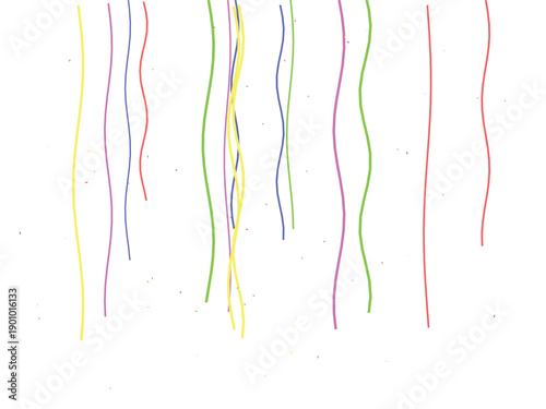 Colorful streamers hanging in a playful arrangement against a bright white background, evoking a festive and lively mood, perfect for celebration or