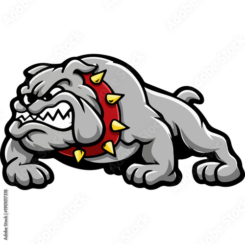 Obraz na płótnie Aggressive cartoon bulldog with white eyes, red spiked collar, and fierce stance
